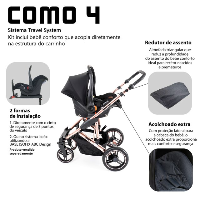 Carrinho Abc Design Como 4 Diamond + Bebê Conforto + Moisés