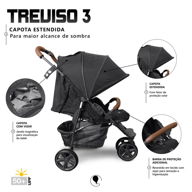 Carrinho De Bebê Treviso 3 Woven Black Abc Design