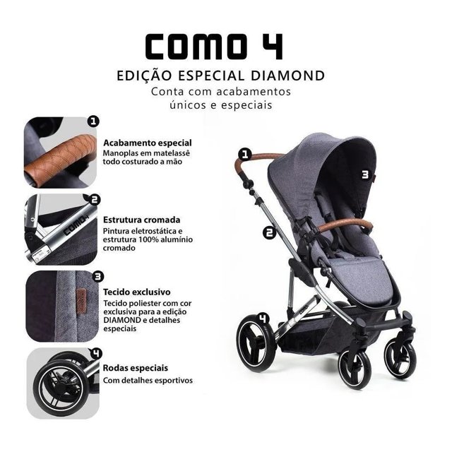 Carrinho De Bebê Abc Design Como 4 Diamond Ed Especial+bolsa