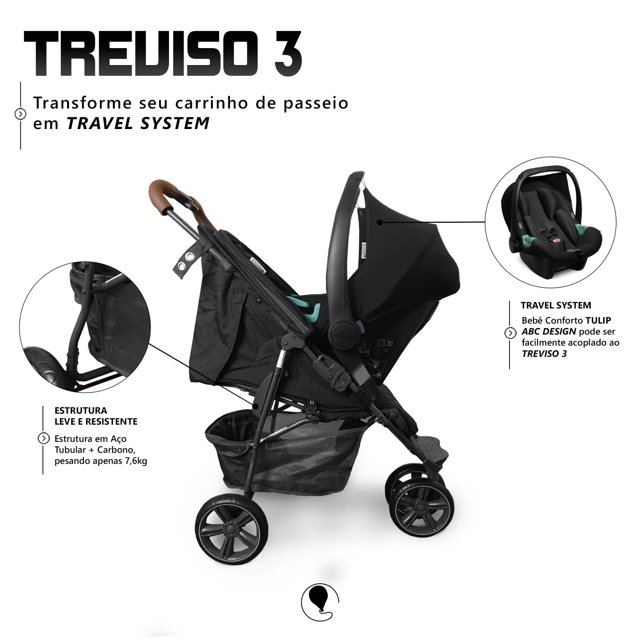Carrinho De Bebê Treviso 3 Woven Black Abc Design