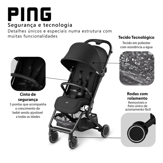 Carrinho De Bebê Ping Black 0 A 15KG Abc Design