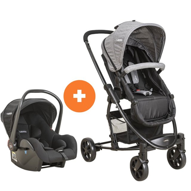 Carrinho De Bebê Travel System Prima Melange Grafite + Bebê Conforto Kiddo