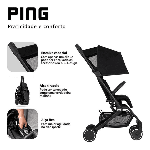 Carrinho De Bebê Ping Black 0 A 15KG Abc Design