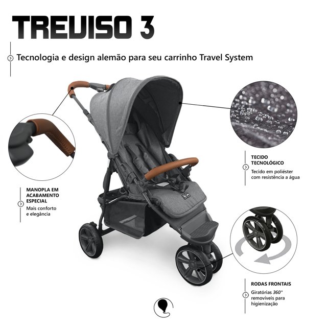 Carrinho De Bebê Treviso 3 Woven Com Couro Abc Design