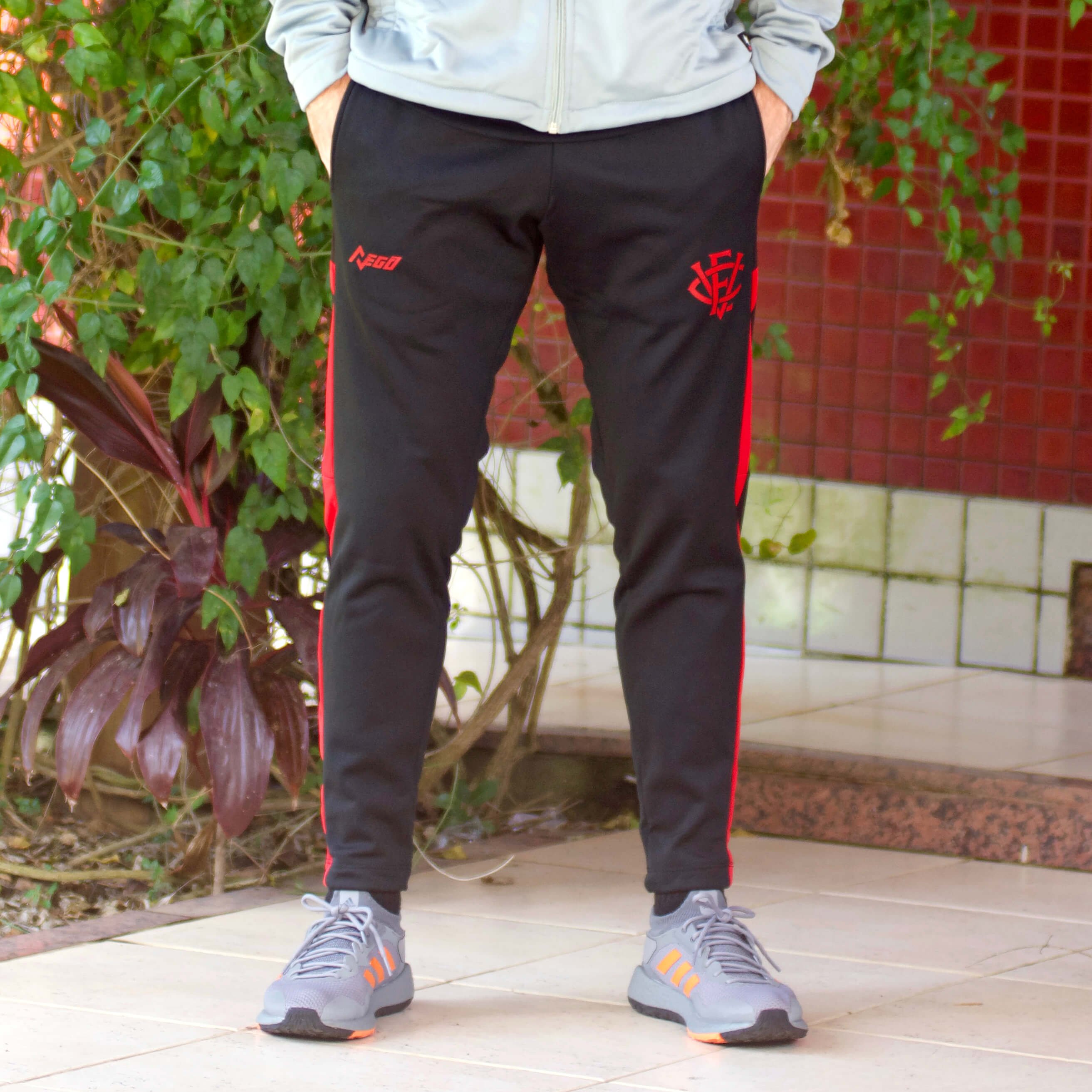 all red polo sweat suit