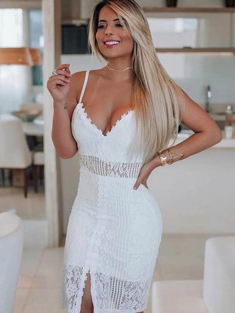 Vestido midi de renda sales branco