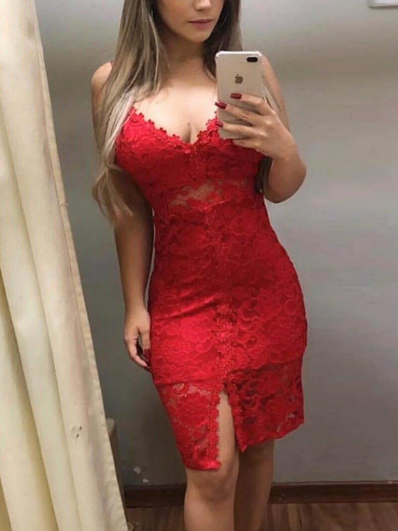 vestido renda curto vermelho