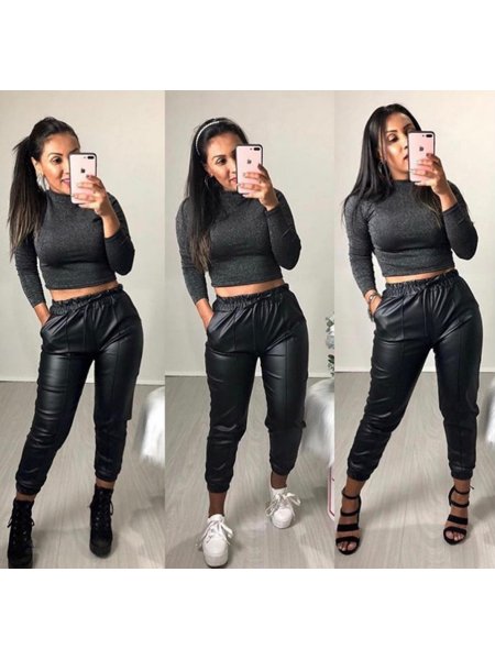 Calça Couro Calça De Napa Calça Jogger De Couro Fake Encanto Da