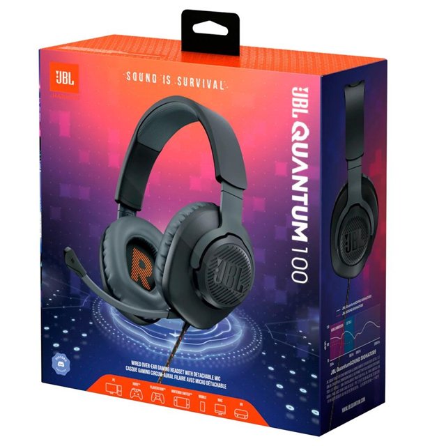Headset Gamer JBL Quantum 100, Drivers 40mm, Preto, JBLQUANTUM100BLK