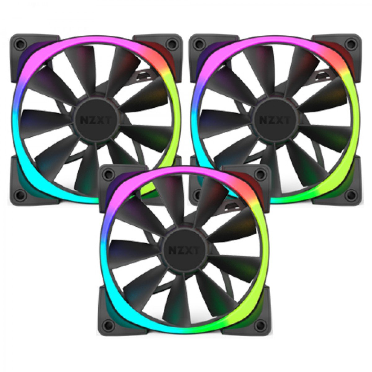 Kit Fan com 3 Unidades NZXT Aer RGB 120mm RFAR120T1 Tudo Gamer