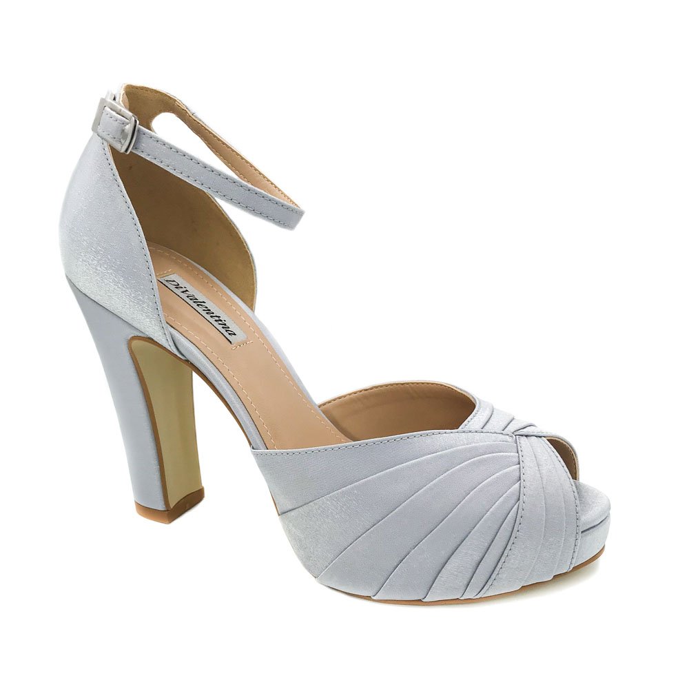 Sandália Noiva Cetim Drapeado Azul Silver - 27810033/400 | Divalentina