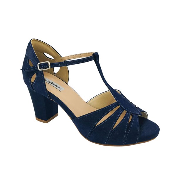 Sandália Festa Cetim Azul Marinho Salto Bloco - 3634/700 | Divalentina