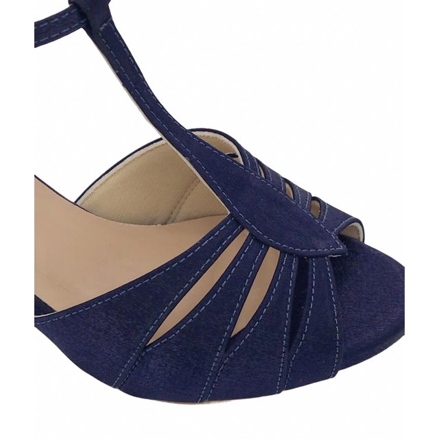 Sandália Festa Cetim Azul Marinho Salto Bloco - 3634/700 | Divalentina