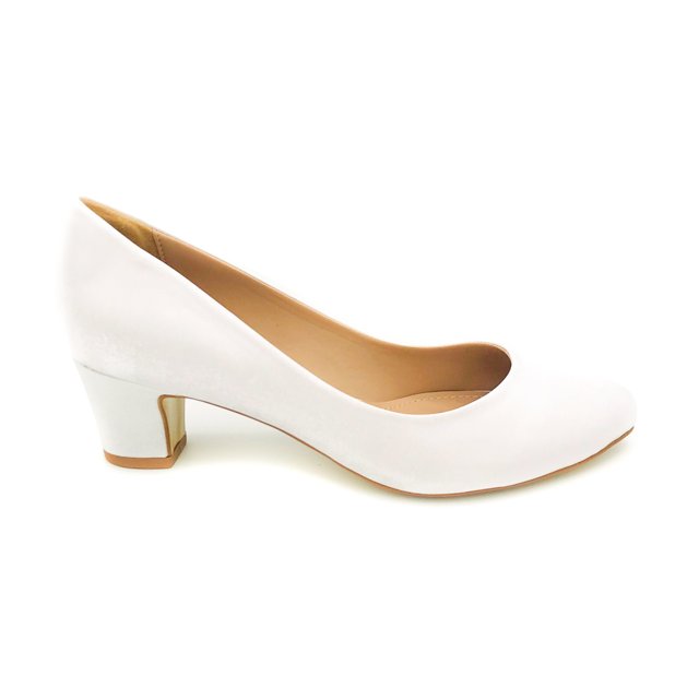 Sapato de Noiva Cetim Branco Salto Baixo - 25110042/100 | Divalentina