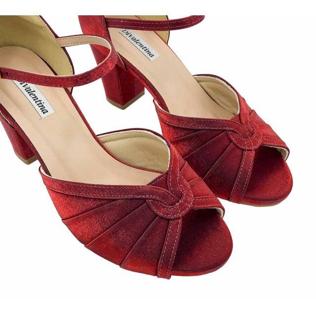 Sandália Noiva e Festa Cetim Marsala Drapeado Salto Médio - 3603/700 |  Divalentina