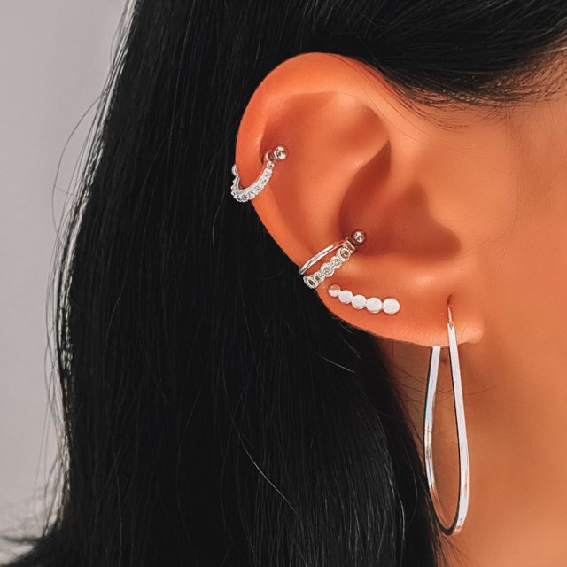 Piercing Cravejado Slim Para Helix Prata 925