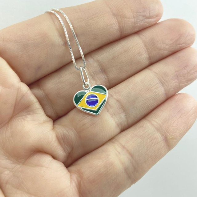 Colar Coração Bandeira do Brasil - 6145