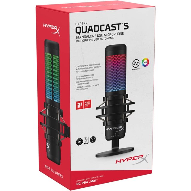 Microfone Gamer Streamer Hyperx Quadcast S Rgb Condensador HMIQ1S-XX-RG/G Preto