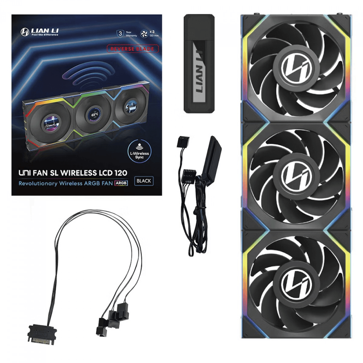 KIT FAN COM 3 UNIDADES LIAN LI UNI FAN SL WIRELESS LCD, REVERSE