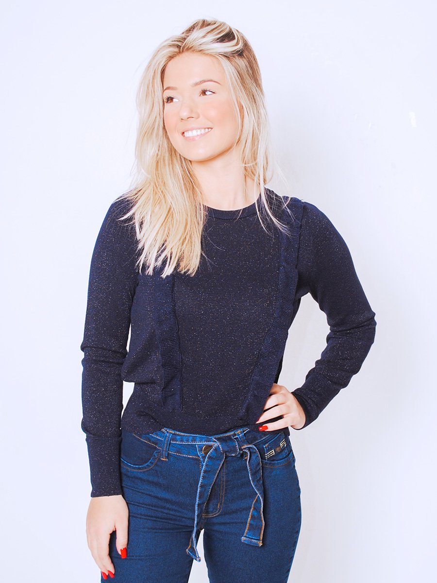 blusa tricot babado lurex