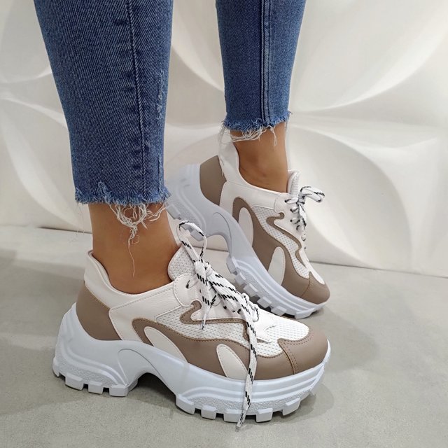 Tênis Chunky Branco com Bege | Divino Salto