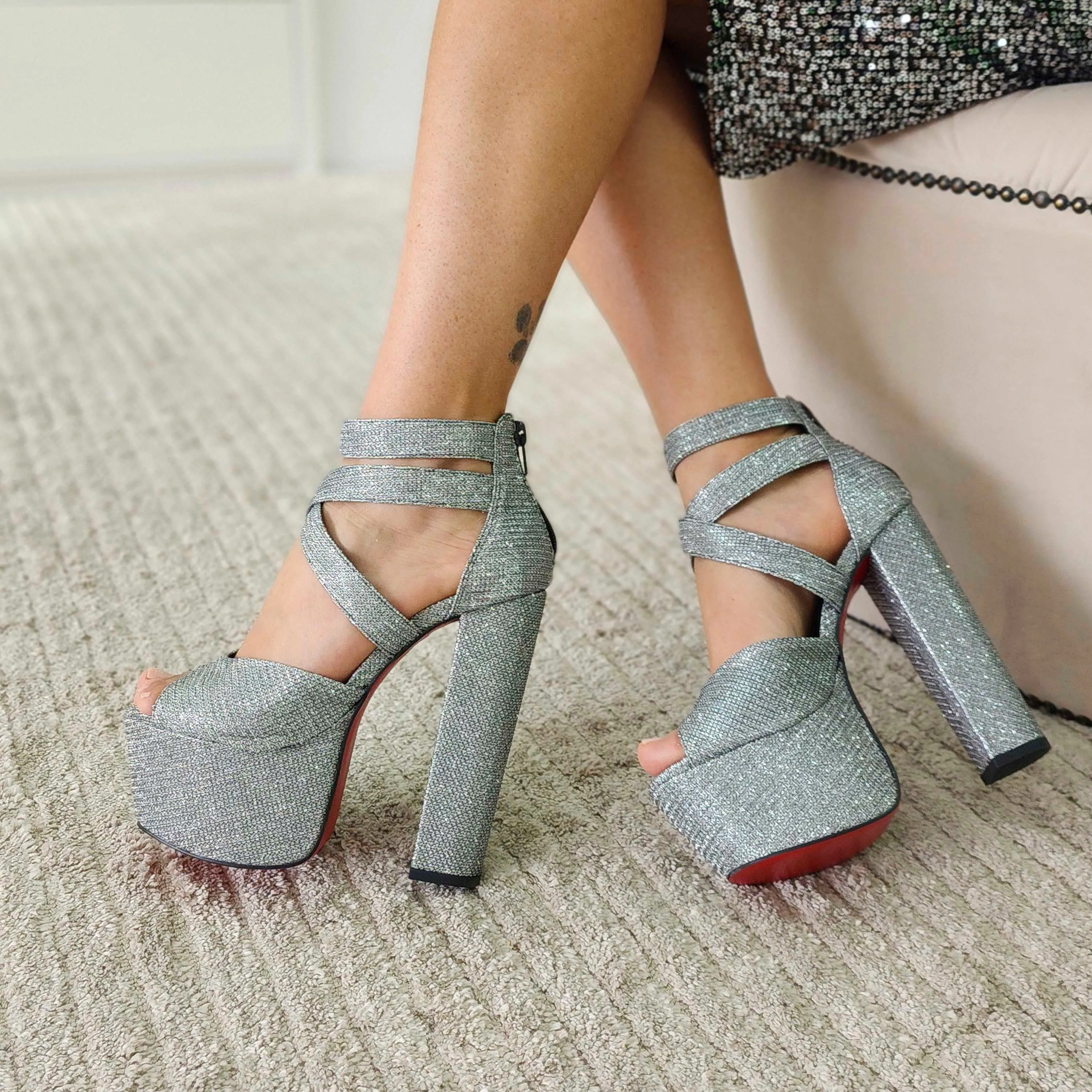 Salto Sandalias 15 Cm Sandália Salto 15 Galaxy Prata Velho Divino