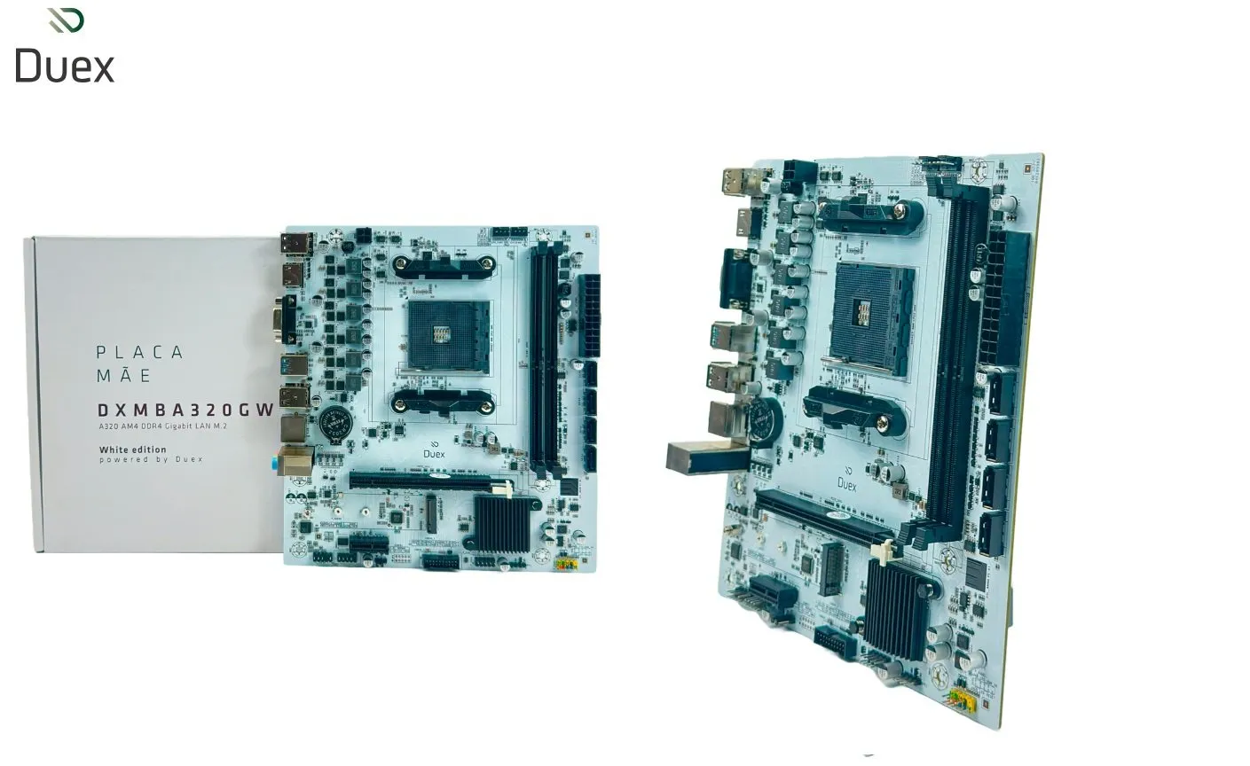 Placa Mãe DUEX A320, AM4, AMD, DRR4, M.2, White Edition