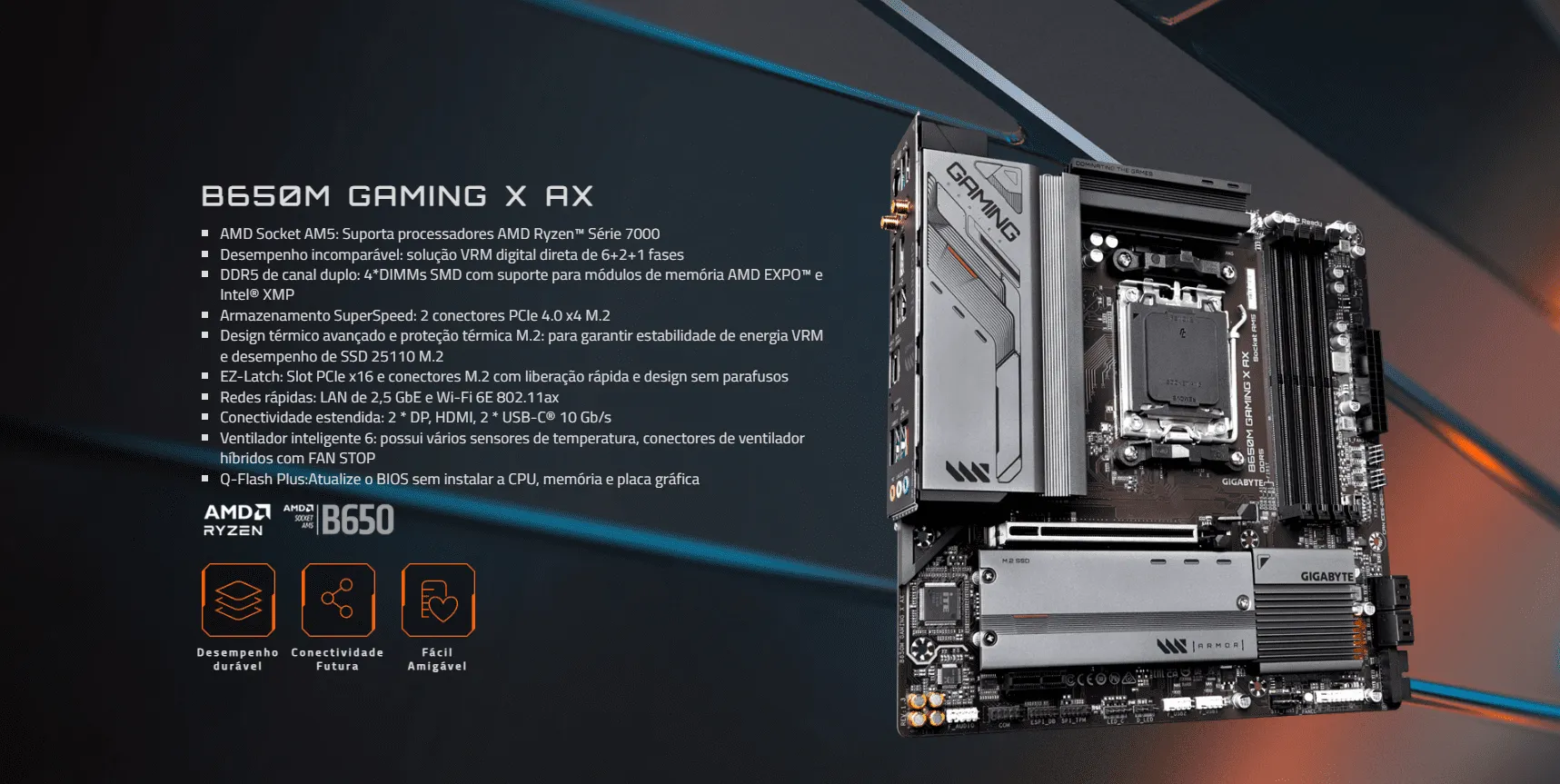 Kit Upgrade AMD Ryzen 7 7800X3D, Placa Mãe Gigabyte B650M