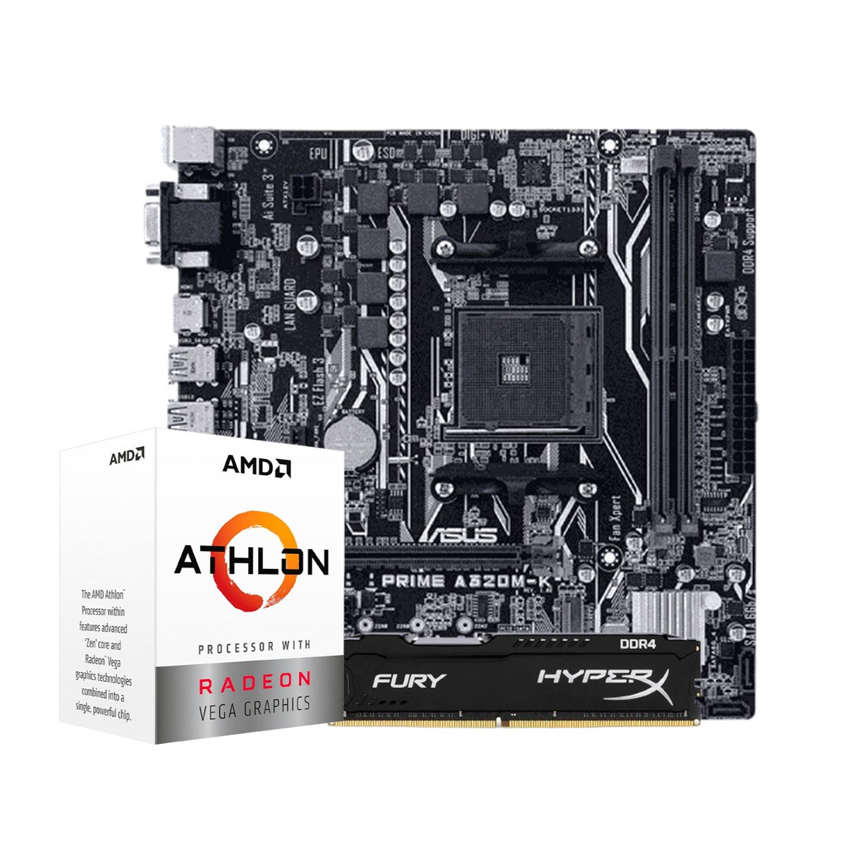 Kit Upgrade AMD Athlon 3000G / Placa Mãe Asus Prime A320M-K