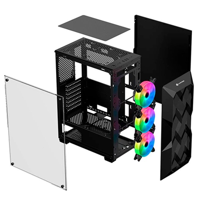 Gabinete Gamer Led RGB Hayom Preto Com Lateral de Vidro Temperado com 3 Ventoinhas GB1710