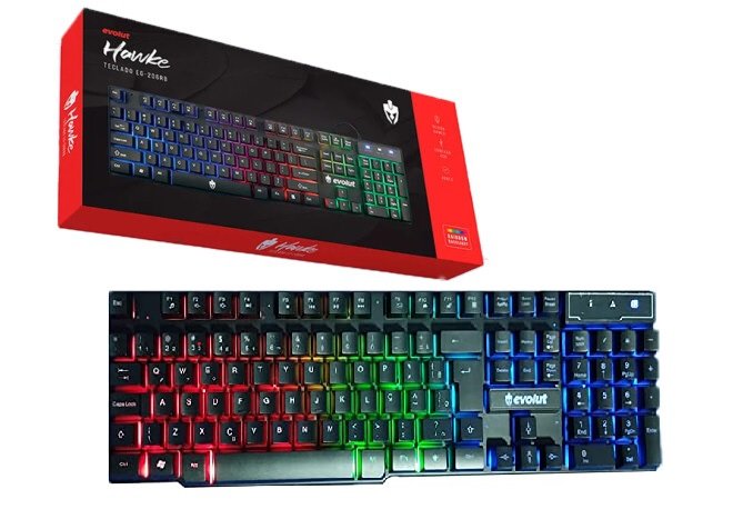Teclado Gamer Semi Mecanico RGB Rainbow Hawke Evolut EG206