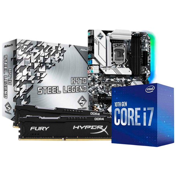 Kit Upgrade Intel i7 10700F / Placa Mãe ASRock H470 Steel Legend 