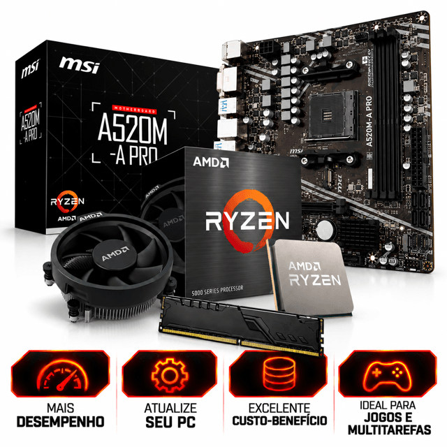 Kit Upgrade AMD Ryzen 5 5600GT Placa Mãe MSI A520M-A PRO Memoria Ram ...