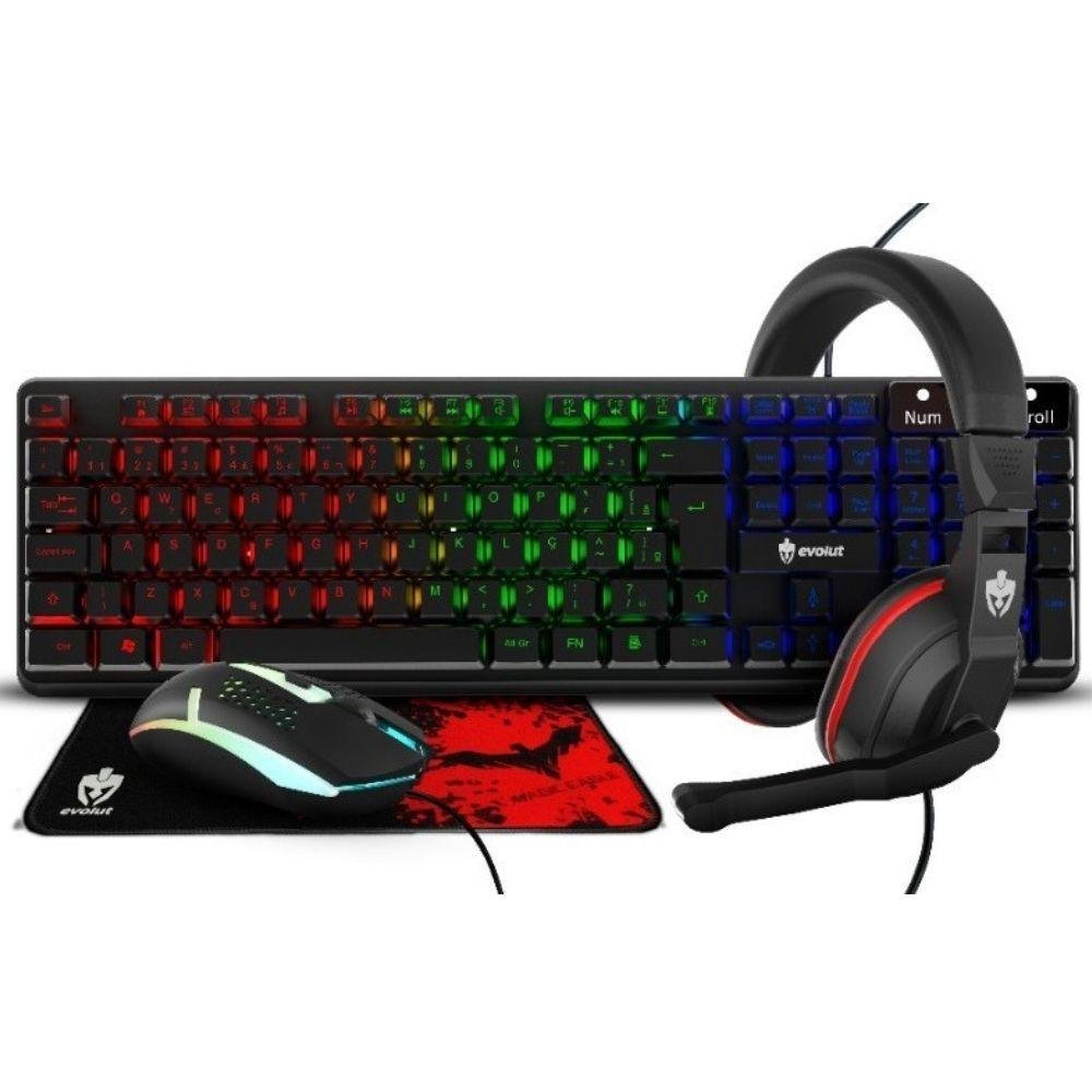 Kit Gamer LED RGB Teclado Mouse Headset Mousepad Evolut EG54