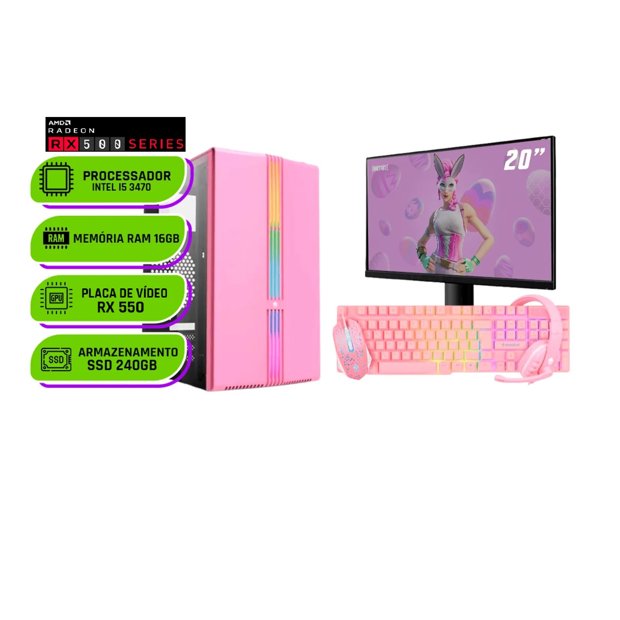 PC Gamer Completo Alligator Shop Pink Rosa Intel i5 3470, Radeon RX 550 ...