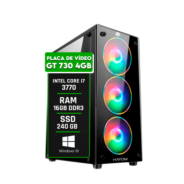 PC Gamer Intel Core i7 3770 3.9GHz Placa de Vídeo GeForce GT 730 4GB Memória Ram 8GB DDR3 SSD 240GB