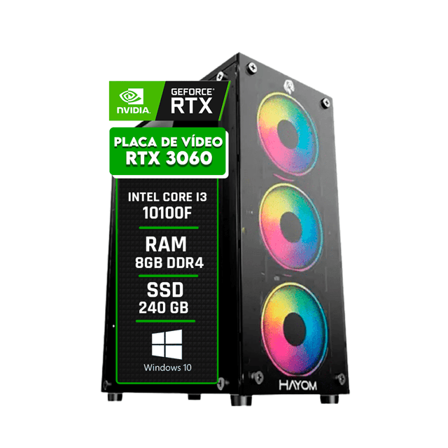 PC Gamer Intel Core i3 10100F / GeForce RTX 3060 / Memória DDR4 8GB / SSD 240GB