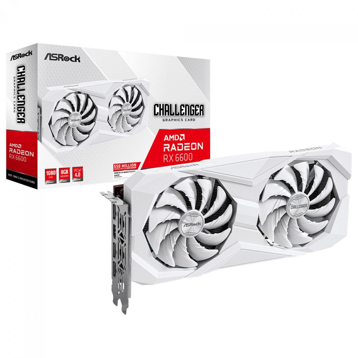 Placa de Video AsRock RX 6600 Challenger White 8GB GDDR6 90-GA4UZZ