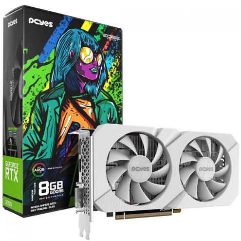 Alligator Shop Placa de Vídeo PCYES NVIDIA GeForce RTX 3050 Projeto Edge, 8GB, GDDR6, DLSS, Ray Tracing, Branco image