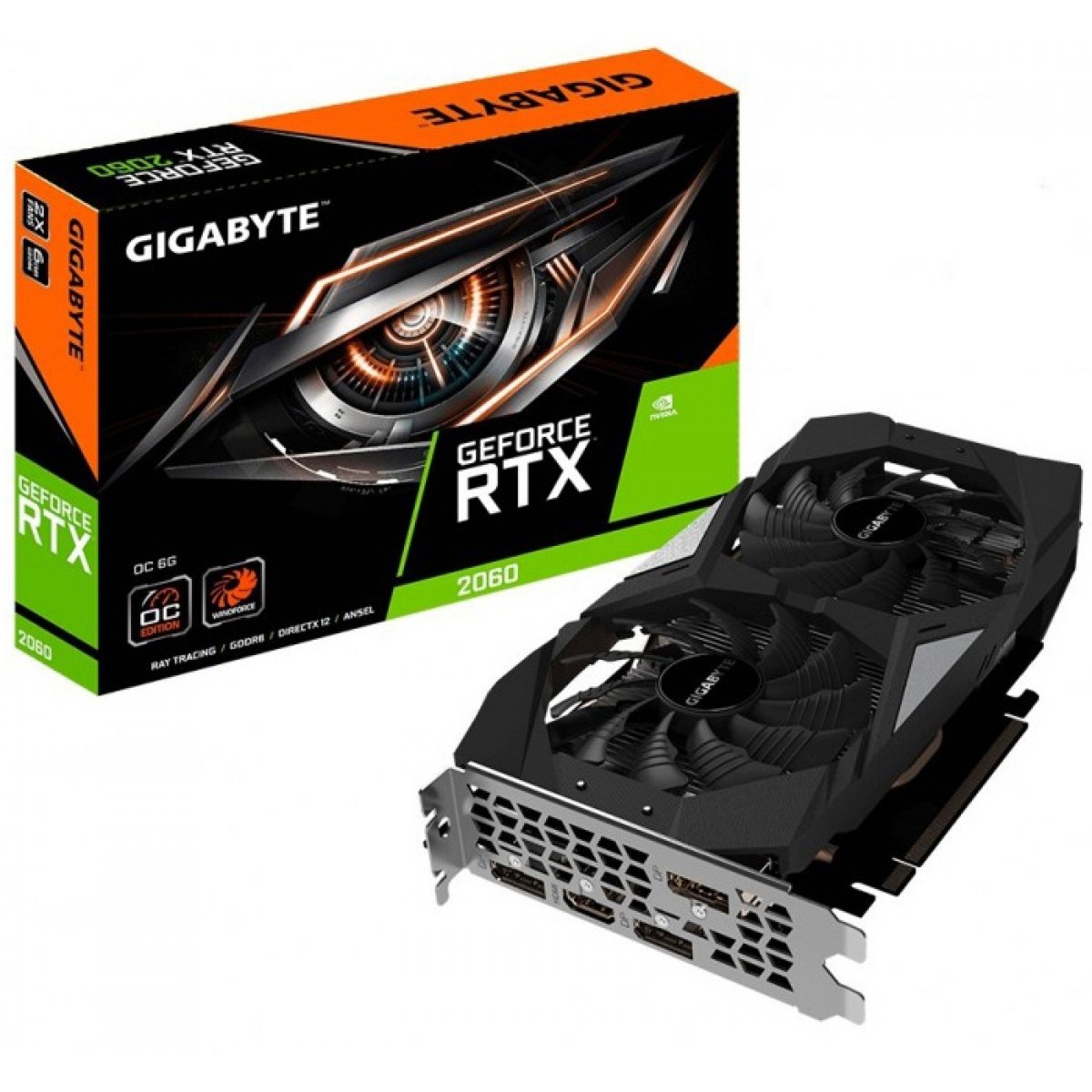 Placa de Video Gigabyte Geforce RTX 2060 OC Dual 6GB GDDR6 192Bit