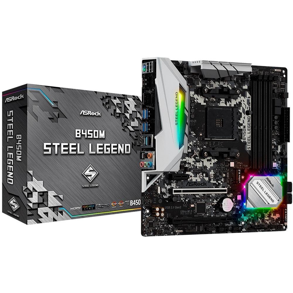 マザーボード Ryzen 5 1600 (AF)Steel Legend B450 Placa Mae Asrock B450M Steel Legend DDR4 Socket AM4 Chipset AMD