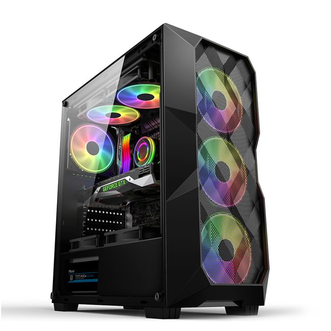 Gabinete Gamer Led RGB Hayom Preto Com Lateral de Vidro Temperado com 3 Ventoinhas GB1710