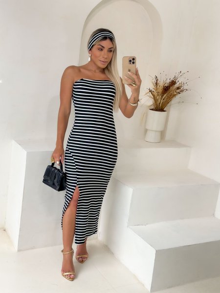 Vestido Canelado Vestido Camisao Listrado Vestido Preto Chemise