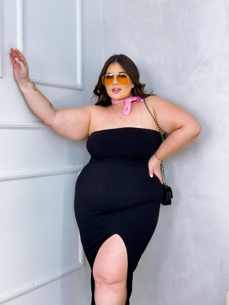 VESTIDO CANELADO PREMIUM TOMARA QUE CAIA PLUS SIZE 262