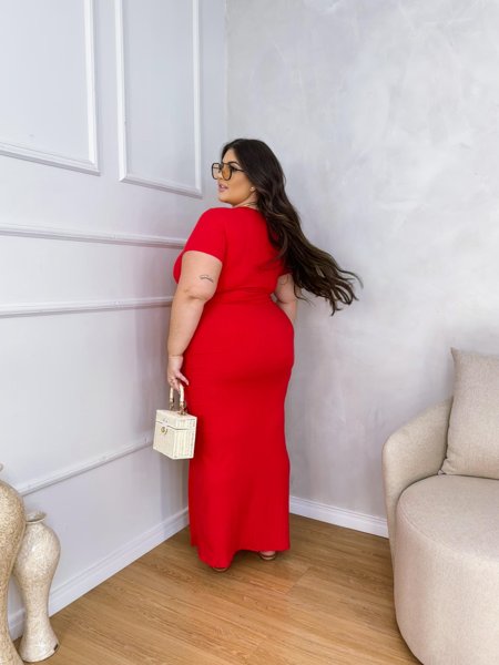 Vestido Manga Curta Longo Com Detalhe De Puxar Na Fenda 271