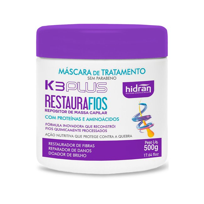 Máscara de Tratamento - Hidran K3 Plus Restaura Fios 500g