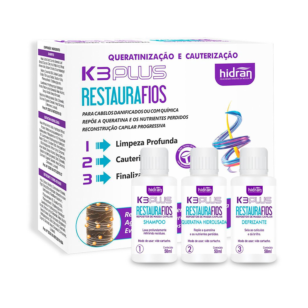 Kit Cauterização e Queratina - Hidran K3 Plus Restaura Fios 150ml