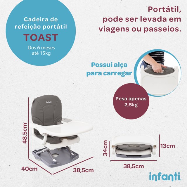 Cadeira de Refeição Portátil Toast Grey Lush - Infanti