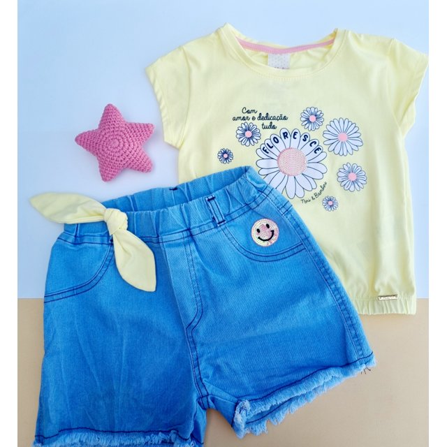 Conjunto Blusa e Shorts Jeans Floresce - Nini Bambini