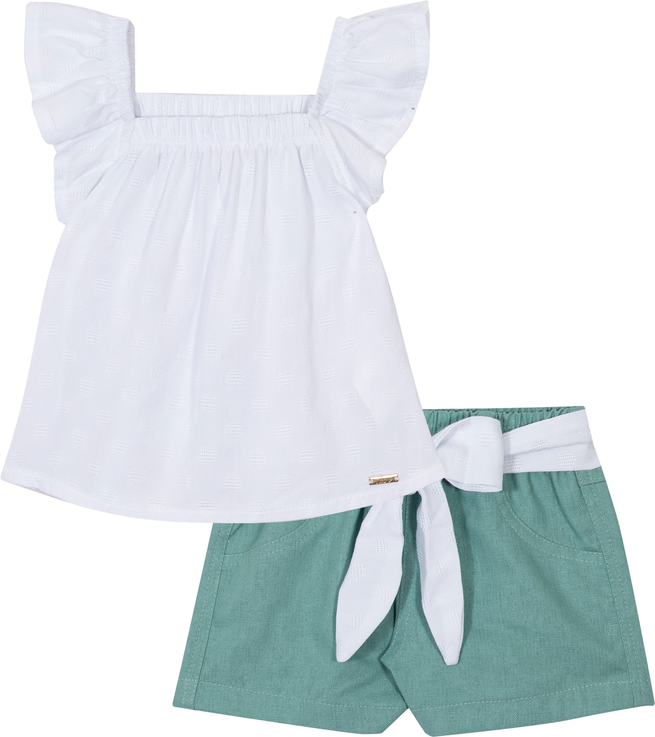 Conjunto Bata e Shorts White e Green - Nini Bambini